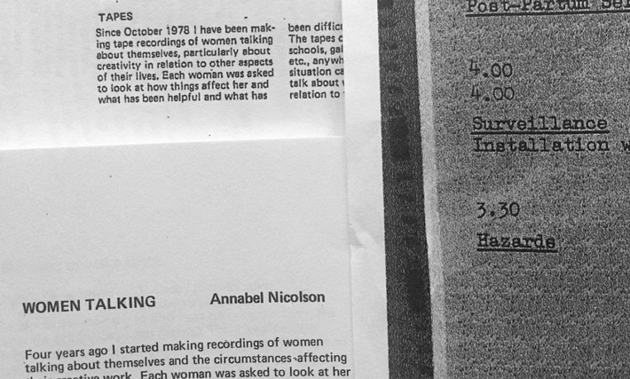 Photocopies from texts about Annabel Nicolson’s “Women and Creativity” project (1978-80)